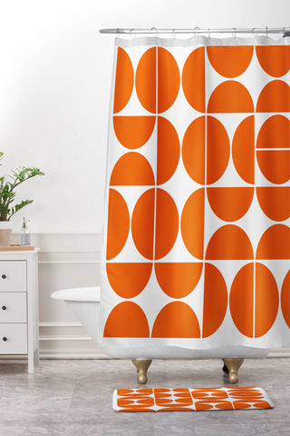 The Old Art Studio Mid Century Modern 04 Orange Shower Curtain And Mat