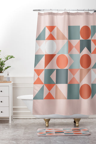 The Old Art Studio Mid Century Modern Geometric 06 Shower Curtain And Mat