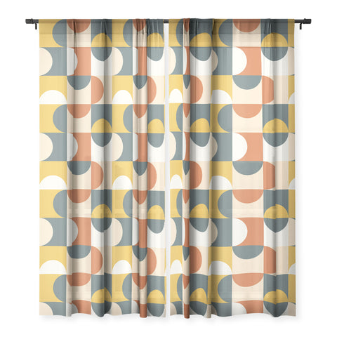 The Old Art Studio Mid Century Modern Geometric 23 Sheer Window Curtain