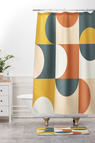 The Old Art Studio Mid Century Modern Geometric 23 Shower Curtain And Mat