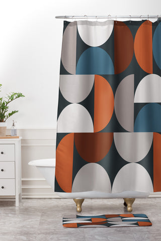 The Old Art Studio Mid Century Modern Geometric 24 Shower Curtain And Mat