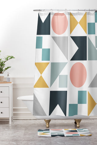 The Old Art Studio Modern Geometric 09 Shower Curtain And Mat