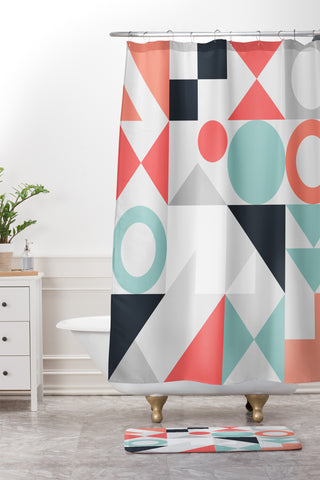 The Old Art Studio Modern Geometric 28 Shower Curtain And Mat