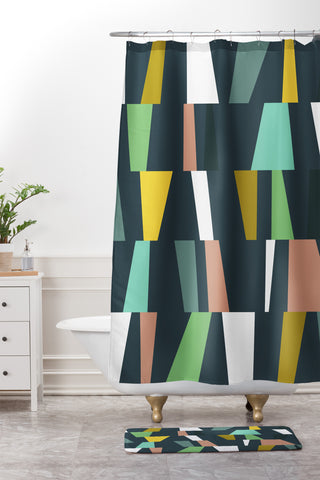 The Old Art Studio Modern Geometric 37 Shower Curtain And Mat