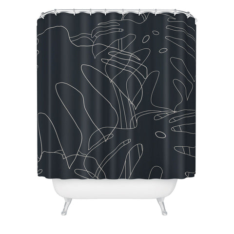 The Old Art Studio Monstera No2 Black Shower Curtain