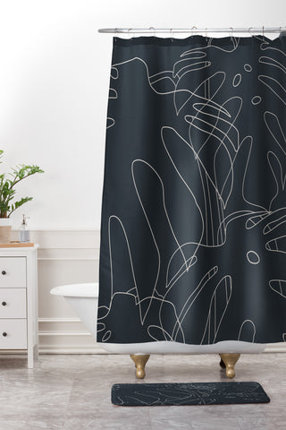 The Old Art Studio Monstera No2 Black Shower Curtain And Mat