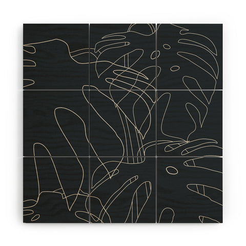The Old Art Studio Monstera No2 Black Wood Wall Mural