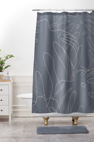 The Old Art Studio Monstera No2 Gray Shower Curtain And Mat