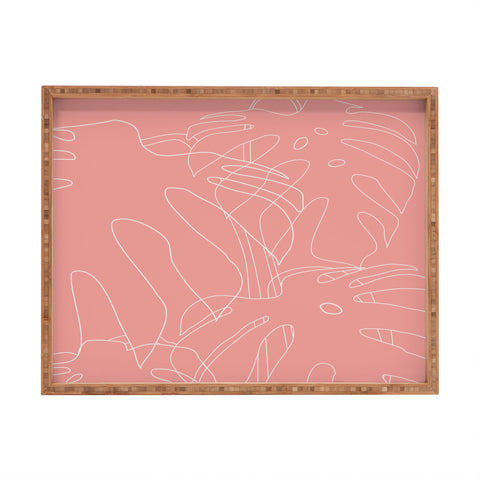 The Old Art Studio Monstera No2 Pink Rectangular Tray