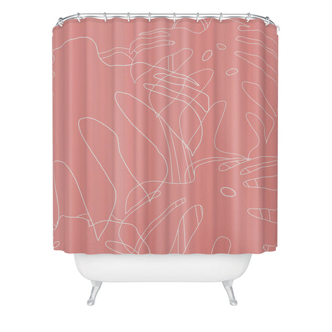 The Old Art Studio Monstera No2 Pink Shower Curtain