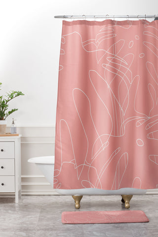 The Old Art Studio Monstera No2 Pink Shower Curtain And Mat