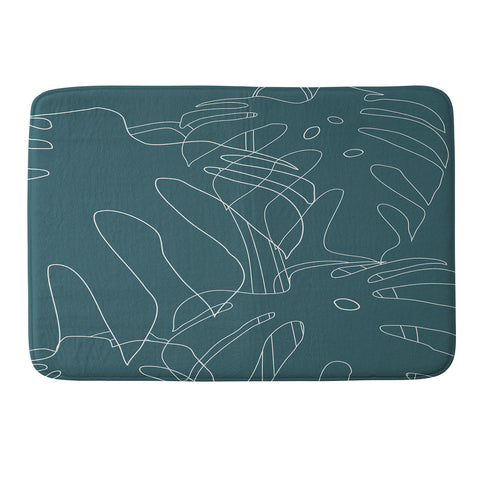 The Old Art Studio Monstera No2 Teal Memory Foam Bath Mat