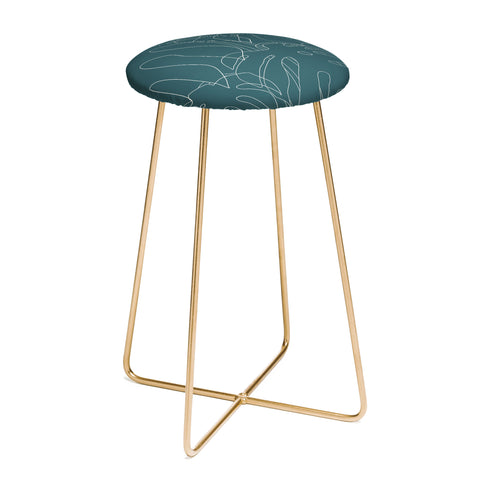 The Old Art Studio Monstera No2 Teal Counter Stool