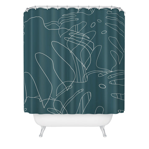 The Old Art Studio Monstera No2 Teal Shower Curtain