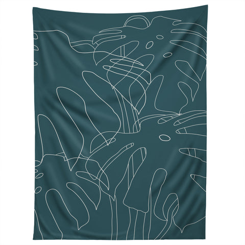 The Old Art Studio Monstera No2 Teal Tapestry