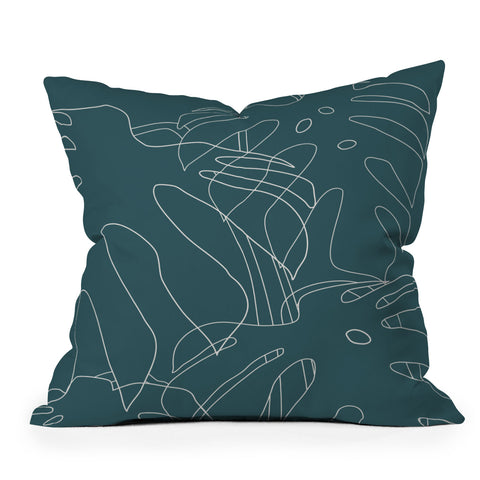 The Old Art Studio Monstera No2 Teal Throw Pillow