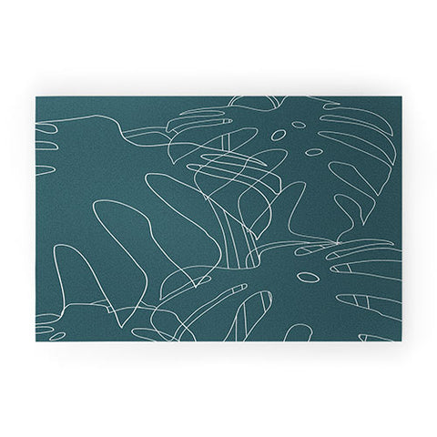 The Old Art Studio Monstera No2 Teal Welcome Mat