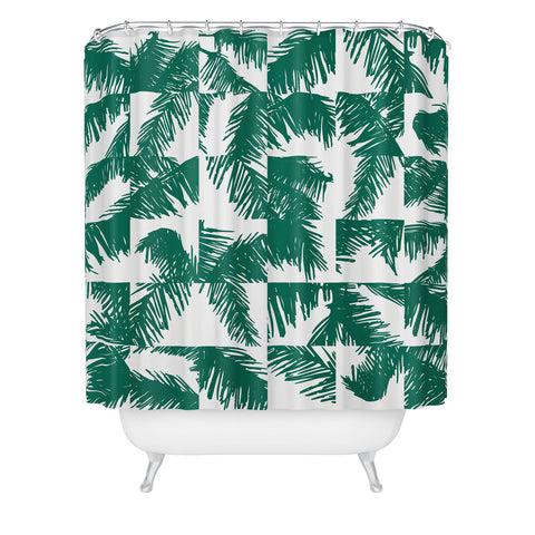 The Old Art Studio Palm Leaf Pattern 02 Green Shower Curtain