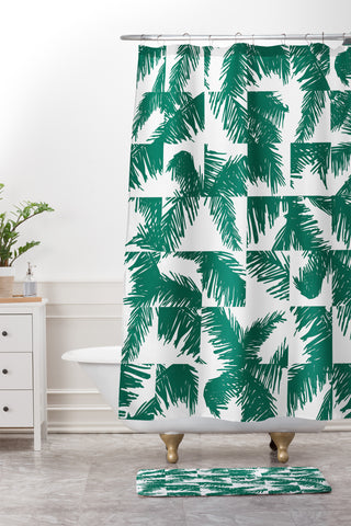 The Old Art Studio Palm Leaf Pattern 02 Green Shower Curtain And Mat