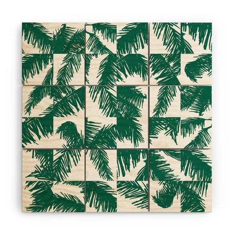 The Old Art Studio Palm Leaf Pattern 02 Green Wood Wall Mural