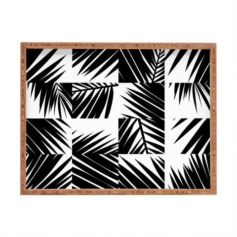 The Old Art Studio Palm Leaf Pattern 03 Black Rectangular Tray