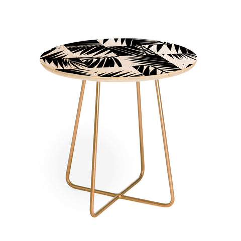 The Old Art Studio Palm Leaf Pattern 03 Black Round Side Table