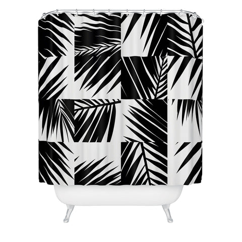 The Old Art Studio Palm Leaf Pattern 03 Black Shower Curtain