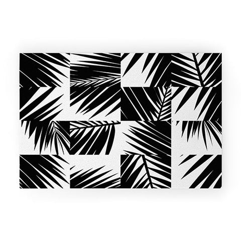 The Old Art Studio Palm Leaf Pattern 03 Black Welcome Mat