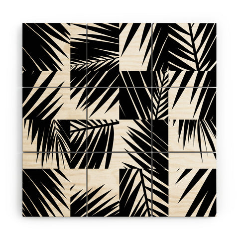The Old Art Studio Palm Leaf Pattern 03 Black Wood Wall Mural