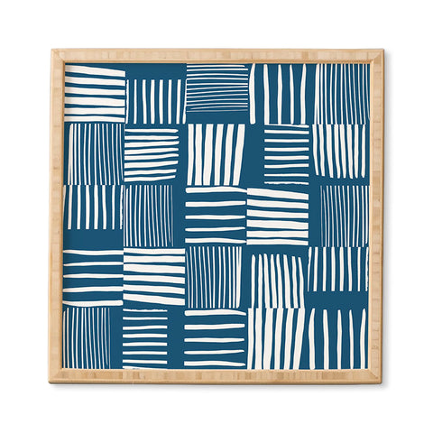 The Old Art Studio Torn Lines Abstract Pattern 04 Blue White Framed Wall Art
