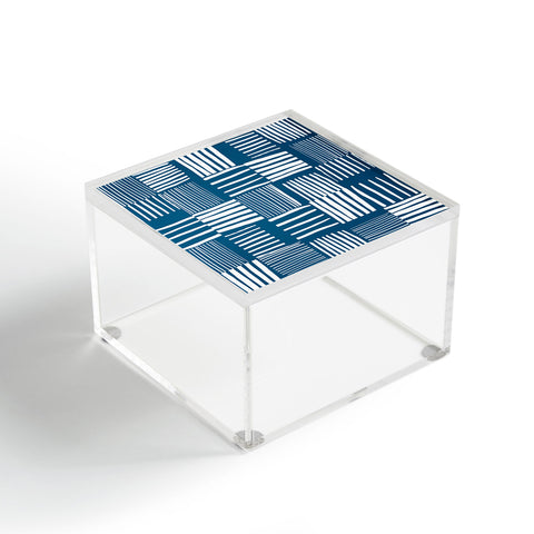 The Old Art Studio Torn Lines Abstract Pattern 04 Blue White Acrylic Box
