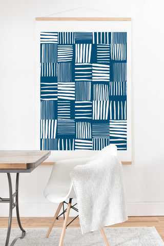 The Old Art Studio Torn Lines Abstract Pattern 04 Blue White Art Print And Hanger