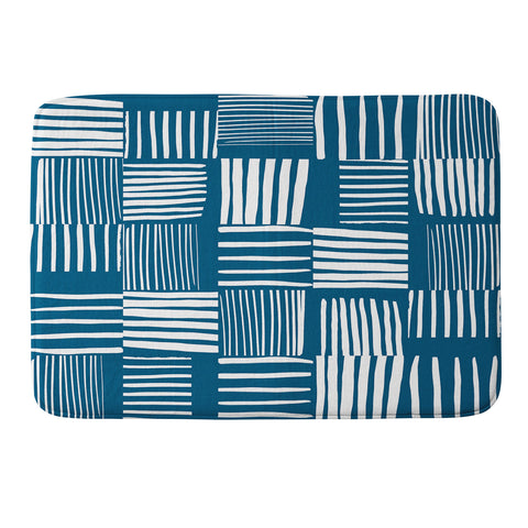 The Old Art Studio Torn Lines Abstract Pattern 04 Blue White Memory Foam Bath Mat
