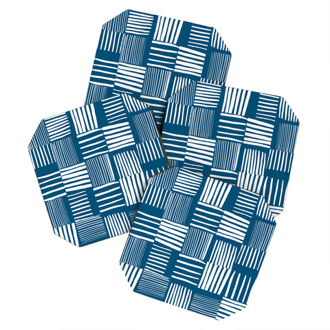 The Old Art Studio Torn Lines Abstract Pattern 04 Blue White Coaster Set