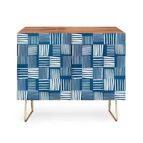 The Old Art Studio Torn Lines Abstract Pattern 04 Blue White Credenza