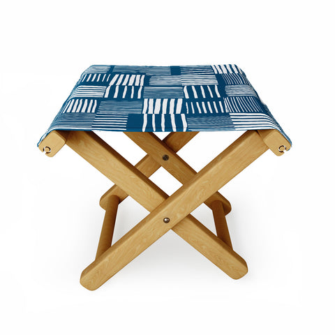 The Old Art Studio Torn Lines Abstract Pattern 04 Blue White Folding Stool