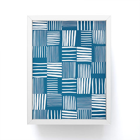 The Old Art Studio Torn Lines Abstract Pattern 04 Blue White Framed Mini Art Print