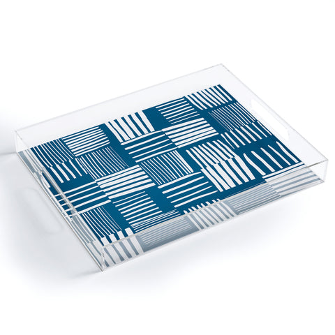 The Old Art Studio Torn Lines Abstract Pattern 04 Blue White Acrylic Tray