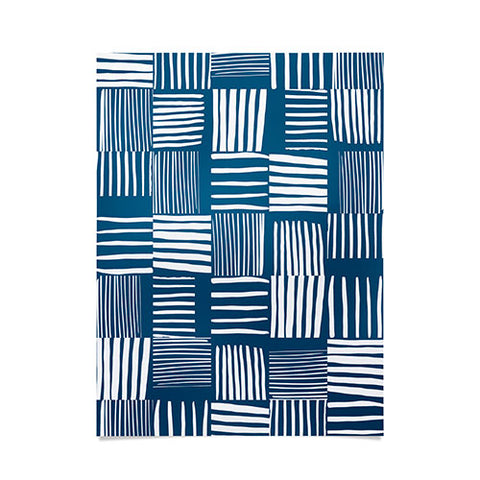 The Old Art Studio Torn Lines Abstract Pattern 04 Blue White Poster