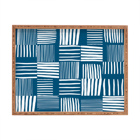 The Old Art Studio Torn Lines Abstract Pattern 04 Blue White Rectangular Tray