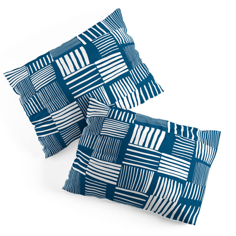 The Old Art Studio Torn Lines Abstract Pattern 04 Blue White Pillow Shams