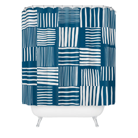 The Old Art Studio Torn Lines Abstract Pattern 04 Blue White Shower Curtain