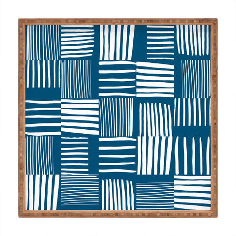 The Old Art Studio Torn Lines Abstract Pattern 04 Blue White Square Tray