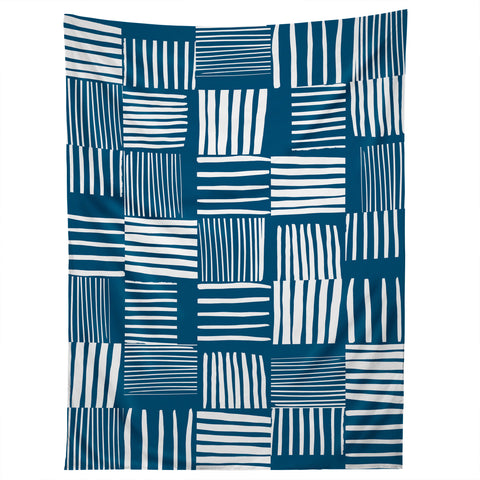 The Old Art Studio Torn Lines Abstract Pattern 04 Blue White Tapestry