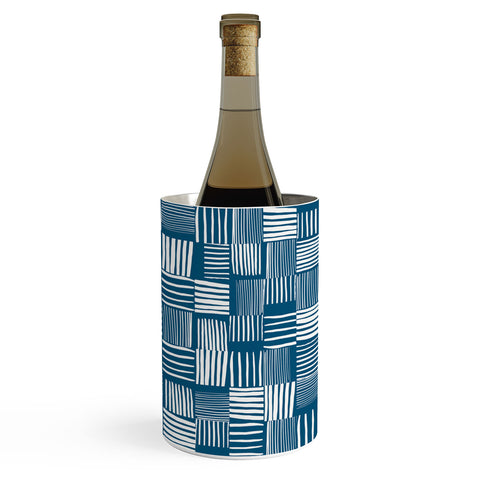 The Old Art Studio Torn Lines Abstract Pattern 04 Blue White Wine Chiller