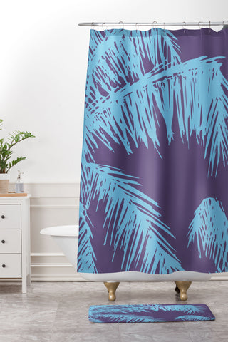 The Old Art Studio Ultra Violet Palm Shower Curtain And Mat