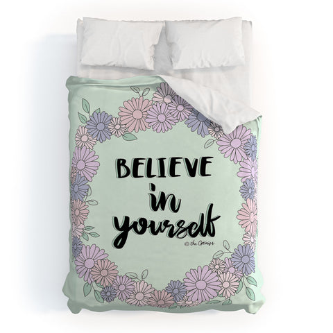 The Optimist Believe In Yourself Quote Duvet Cover