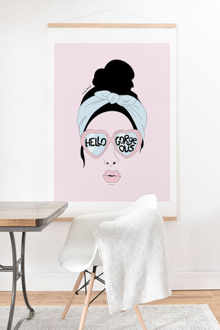 The Optimist Hello Gorgeous in Pink Art Print And Hanger