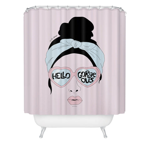 The Optimist Hello Gorgeous in Pink Shower Curtain