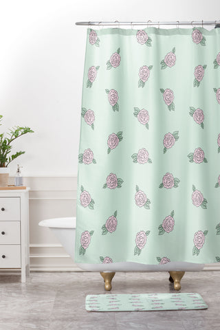 The Optimist Roses All Over Shower Curtain And Mat